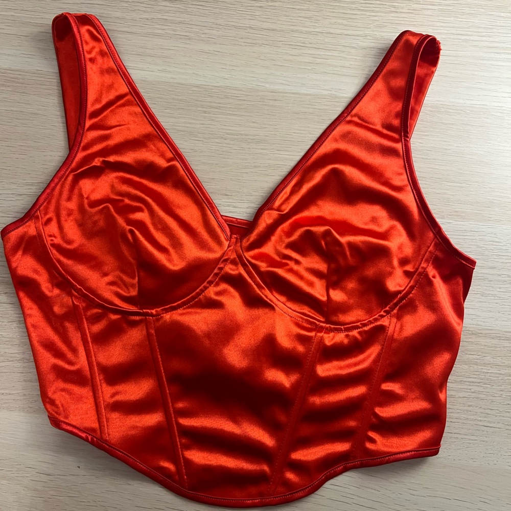 Vibrant Red Satin Corset Top